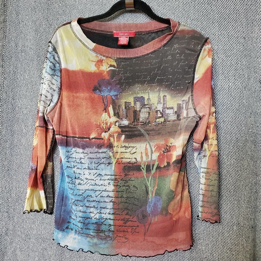 Funsport - XL - Lined Mesh City Graphic Tee Top - Long Sleeves - EUC